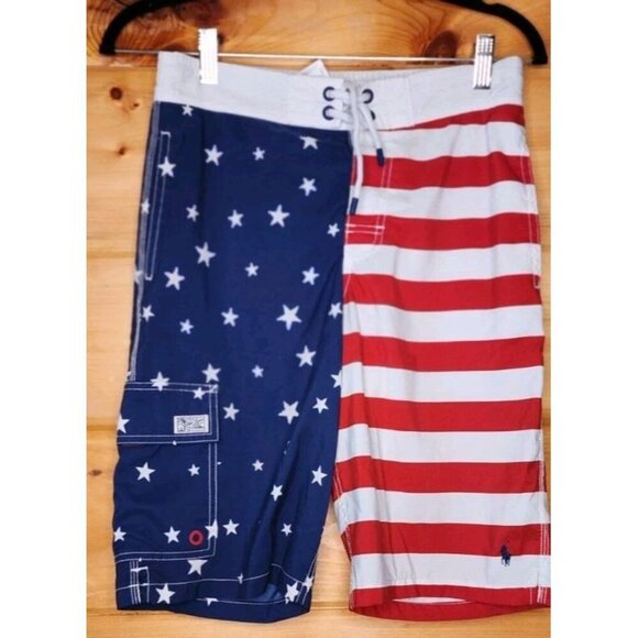 Polo Ralph Lauren Kids Patriotic Flag Swim Trunk Shorts Red White Blue L 14/16 - Picture 15 of 16